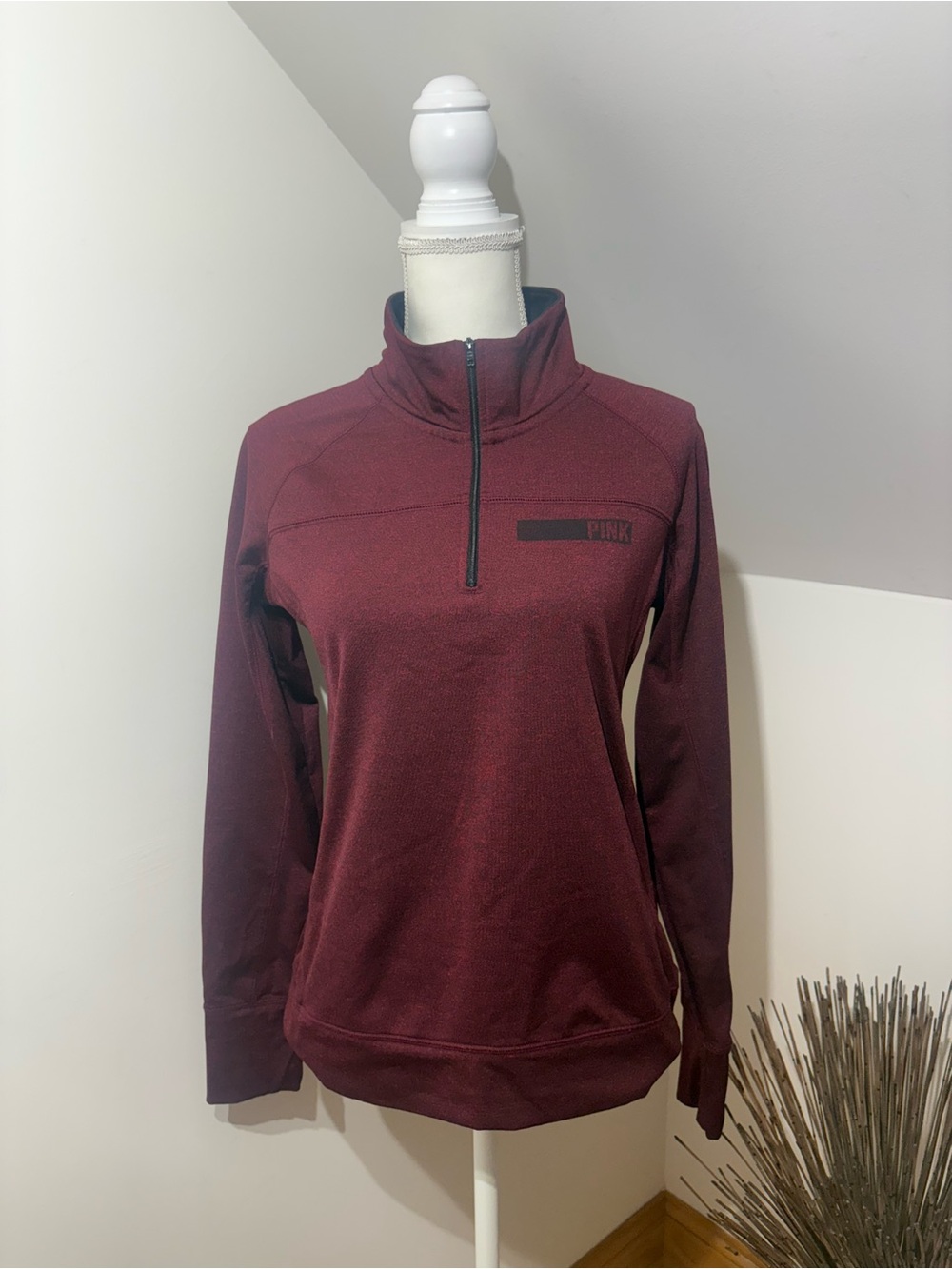PINK Victoria's Secret Maroon Half-Zip Pullover Sz M Sleek/Comfy yoga or casaual